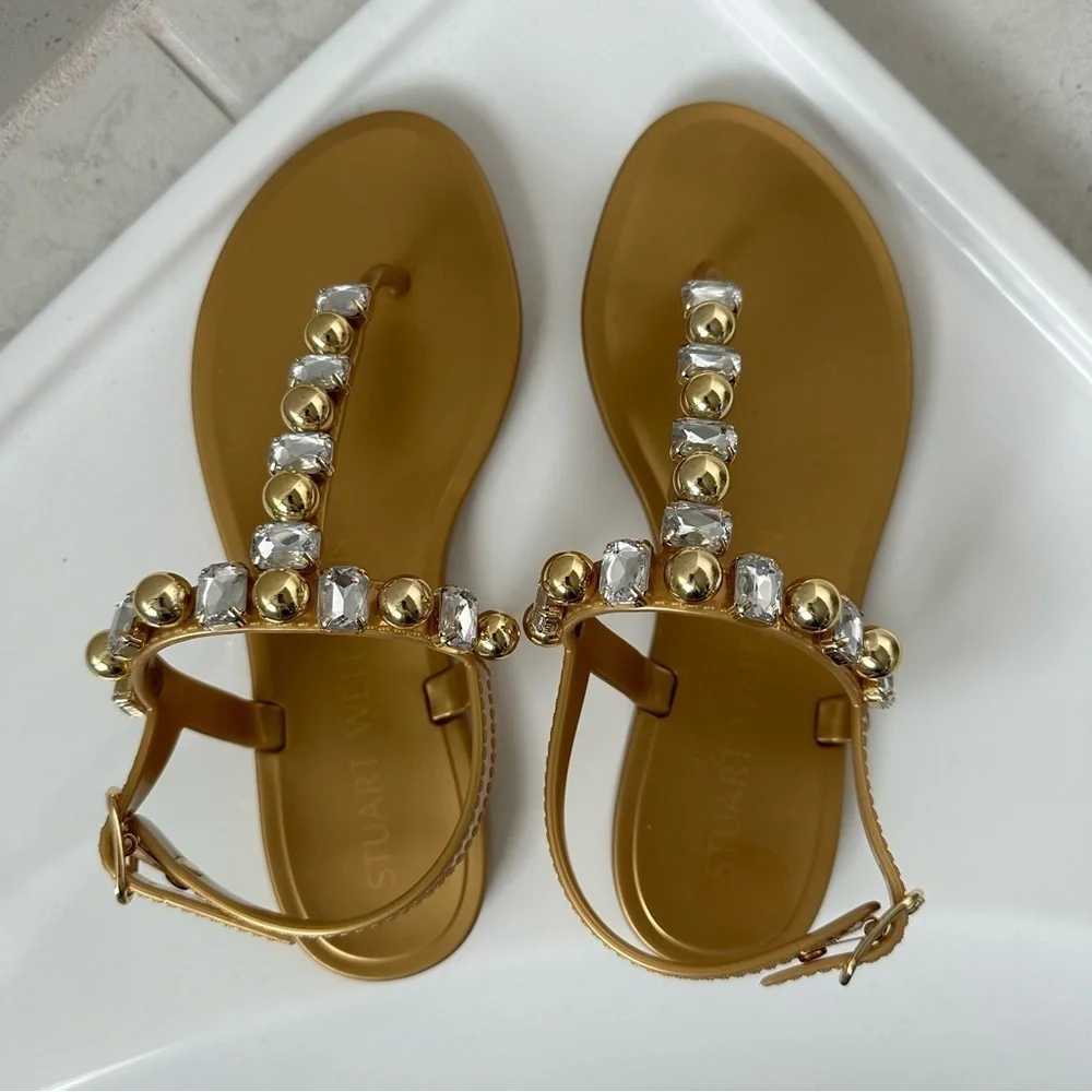 Stuart Weitzman Goldie Crystal Jelly Sandal Size 4